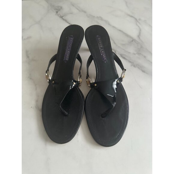 RALPH LAUREN Purple Label Black Kitten Heels Size 8.5 - Picture 1 of 10
